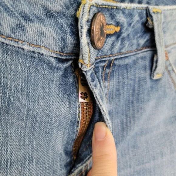 Lucky Brand Dungarees Straight Leg Distressed Jeans Blue Women Size 6 - Picture 4 of 10